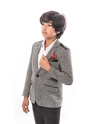 Elie Balleh Toddler Grey Slim Fit Tweed & Faux Leather Blazer