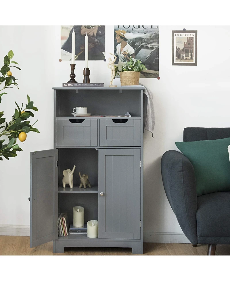 Bathroom Wooden Side Cabinet with 2 Drawers and 2 Doors