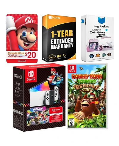 Nintendo Switch Oled Console Mario Kart 8 Bundle with Donkey Kong Country Returns Hd, Nintendo $20 eShop Gift Card