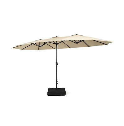 15 Feet Double-Sided Twin Patio Umbrella with Crank and Base