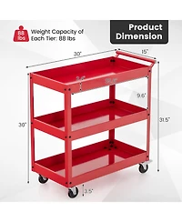 3-Tier Utility Cart with Steel Frame and Four Wheels