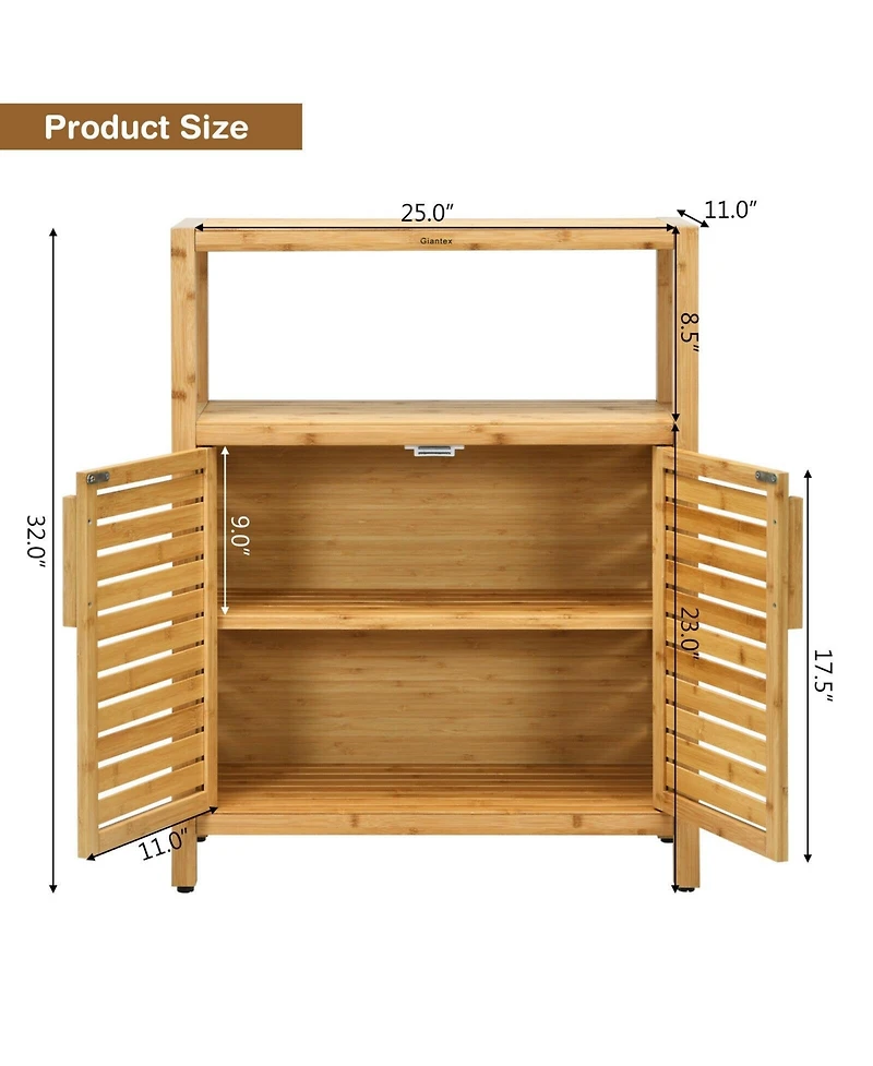 Bamboo Floor Cabinet, Bathroom Storage Cabinet with Double Slatted Doors, Open Shelf, Removable Shelf, Storage Organizer for Bathroom Doorway Living R