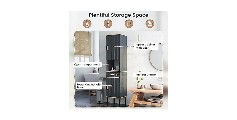 Free-Standing Bathroom Cabinet Narrow Linen with Doors and Drawer