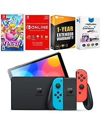 Nintendo Switch Neon Red & Blue Oled Console with Princess Peach: Showtime!, Nso 12 Month Family Membership
