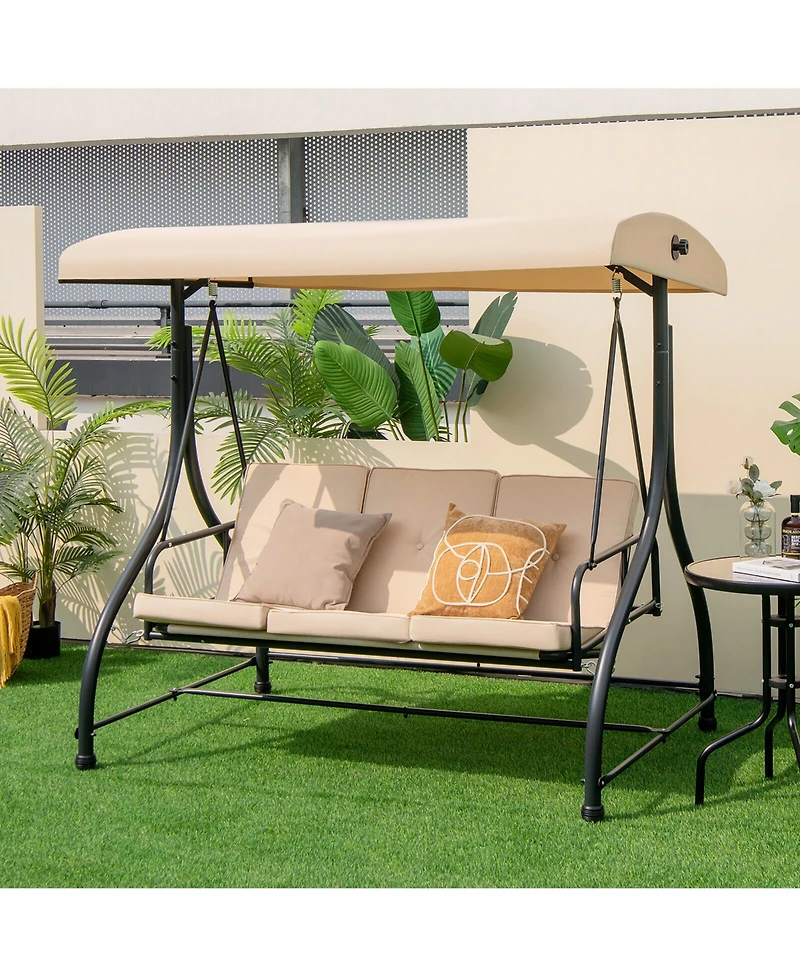 Gymax 3-Seat Outdoor Converting Patio Swing Glider Adjustable Canopy Porch Swing