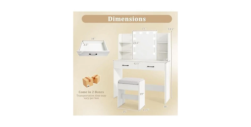 Vanity Set with Lighted Mirror and Stool Power Outlet