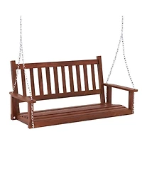 Gymax Wooden Porch Swing 2-Person Hanging Chair w/ Adjustable Galvanized Metal Chains