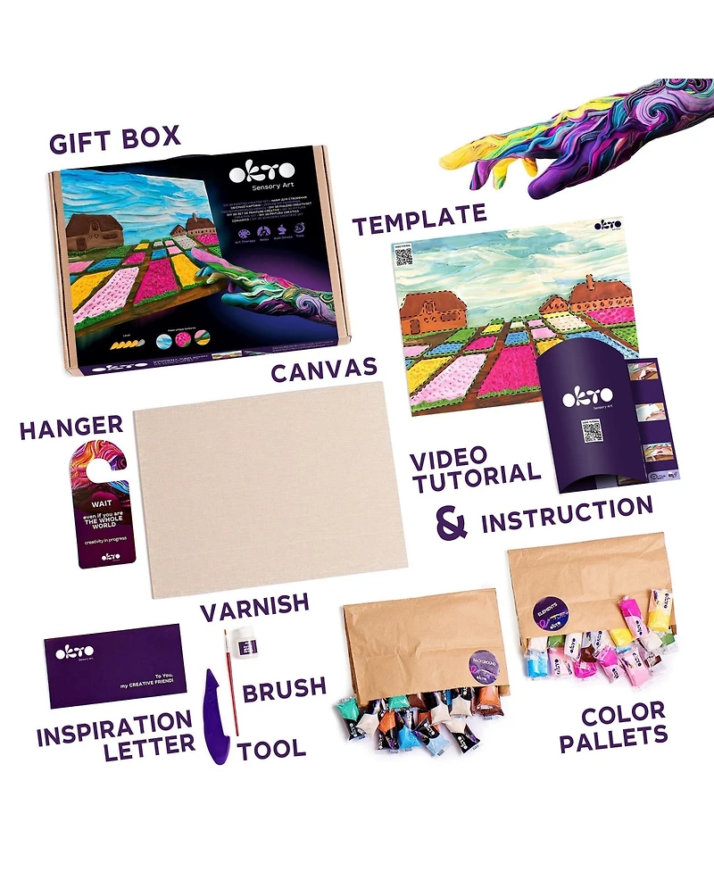 Okto Sensory Art 3D Painting “Flower Beds in Holland” – 11.8” x 15.7” Canvas Kit