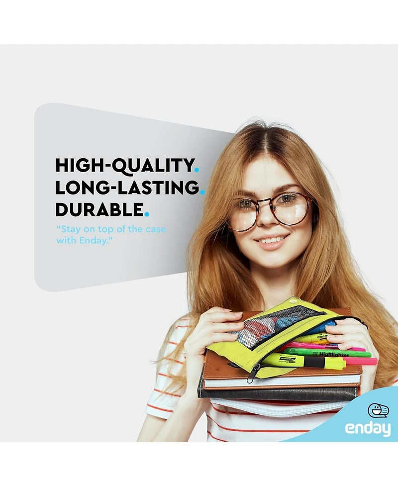 Enday Pink Pencil Pouch for 3 Ring Binder, Zippered Binder Pouches, Case Large Bags f