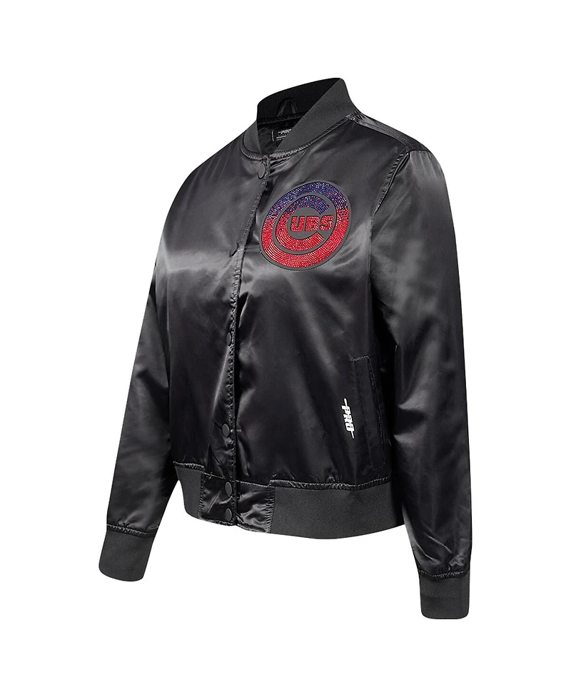 Pro Standard Women's Black Chicago Cubs Rhinestone Satin Full-Snap Jacket