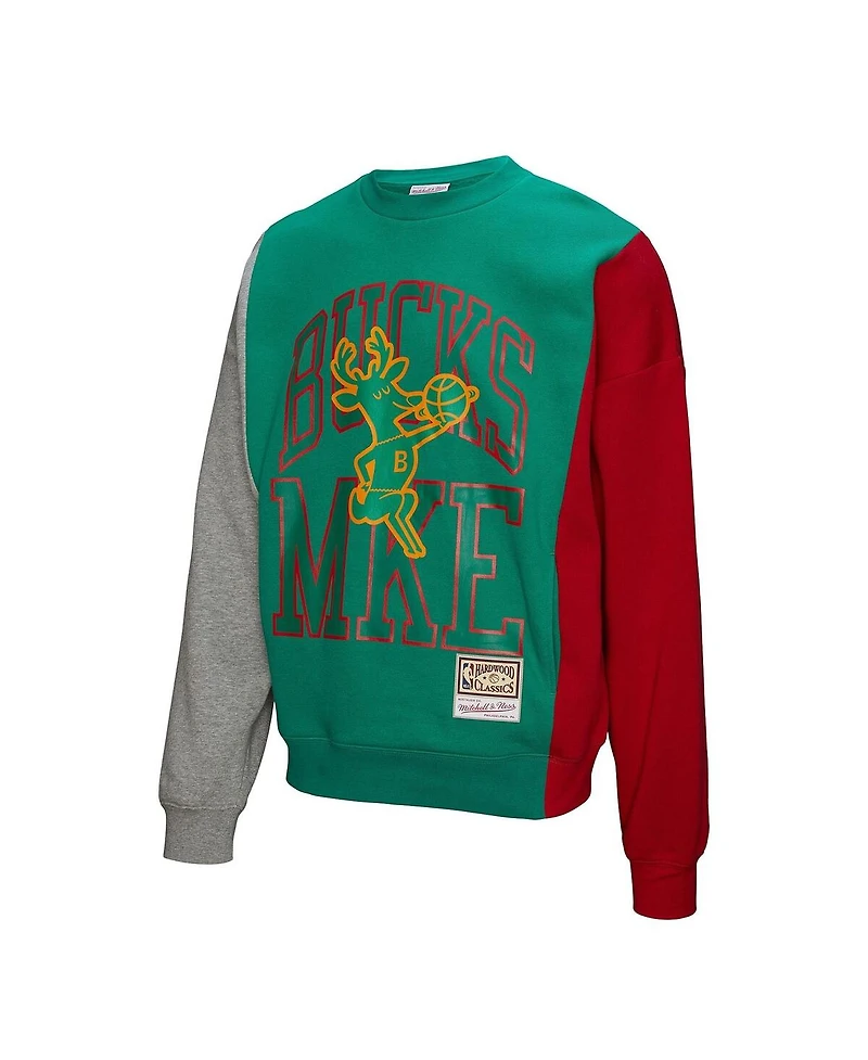 Mitchell & Ness Men's and Women's Green Milwaukee Bucks Hardwood Classics Split 3 Pullover Sweatshirt