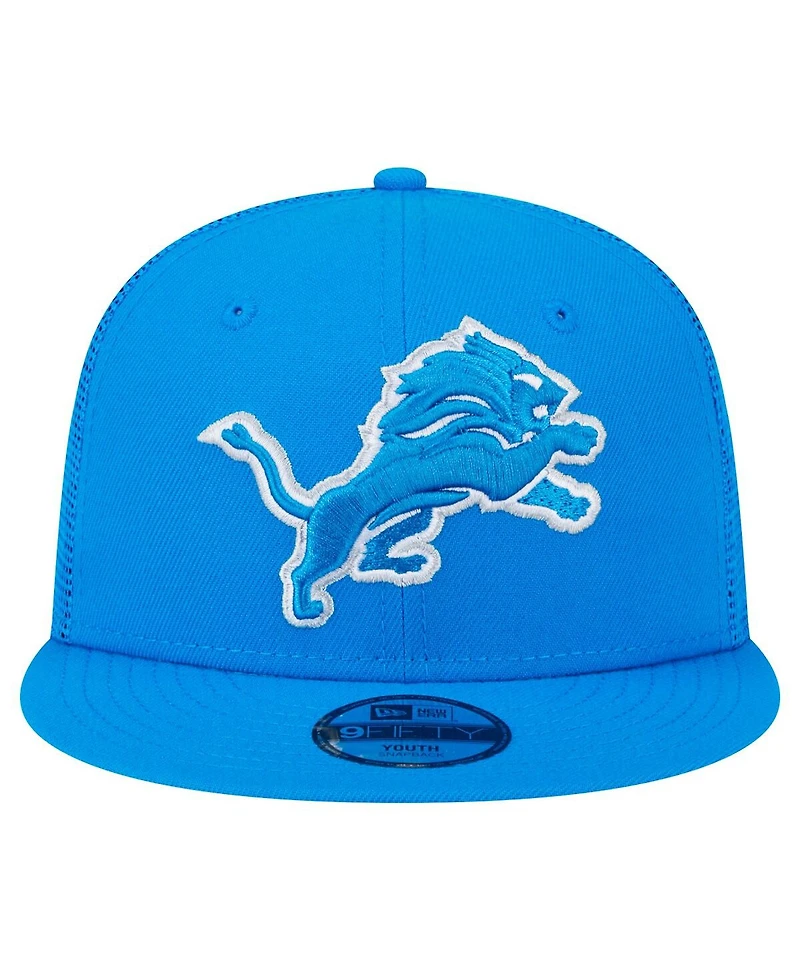 New Era Big Boys and Girls Blue Detroit Lions Main Trucker Snapback Hat