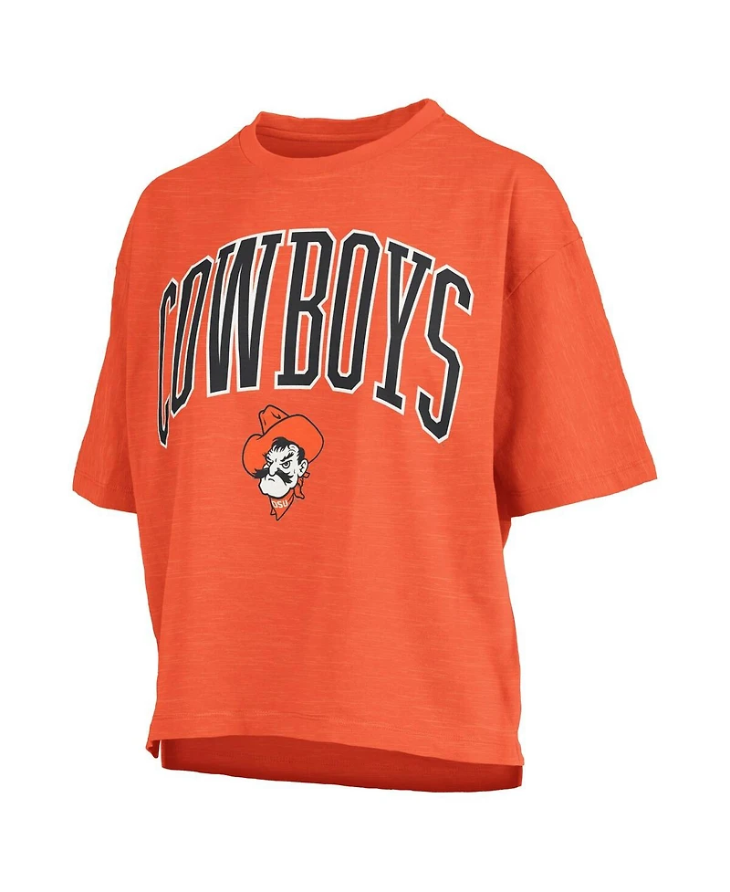 Pressbox Women's Orange Oklahoma State Cowboys Nelson Arch Over Logo Waist Length Oversized Slub T-Shirt