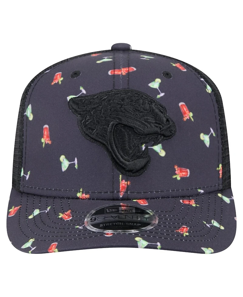 New Era Men's Navy/Black Jacksonville Jaguars Adventure Drinks Pattern 9SEVENTY Stretch-Snap Hat