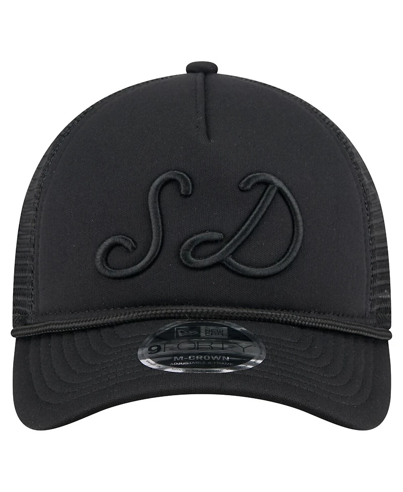 New Era Men's Black San Diego Padres City Initial 9FORTY A-Frame M-Crown Adjustable Trucker Hat