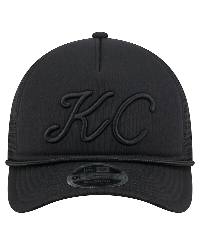 New Era Men's Black Kansas City Royals City Initial 9FORTY A-Frame M-Crown Adjustable Trucker Hat