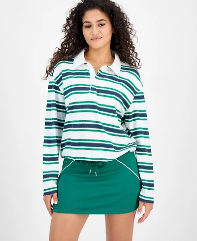 Madden Girl Juniors' Rugby Long-Sleeve Bubble-Hem Knit Top