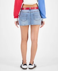 Madden Girl Juniors' Belted Mini Denim Skirt