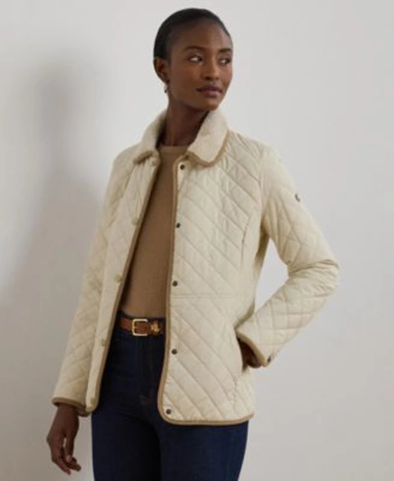 Lauren Ralph Lauren Womens Faux Sherpa Collar Quilted Coat P Xs Xxl