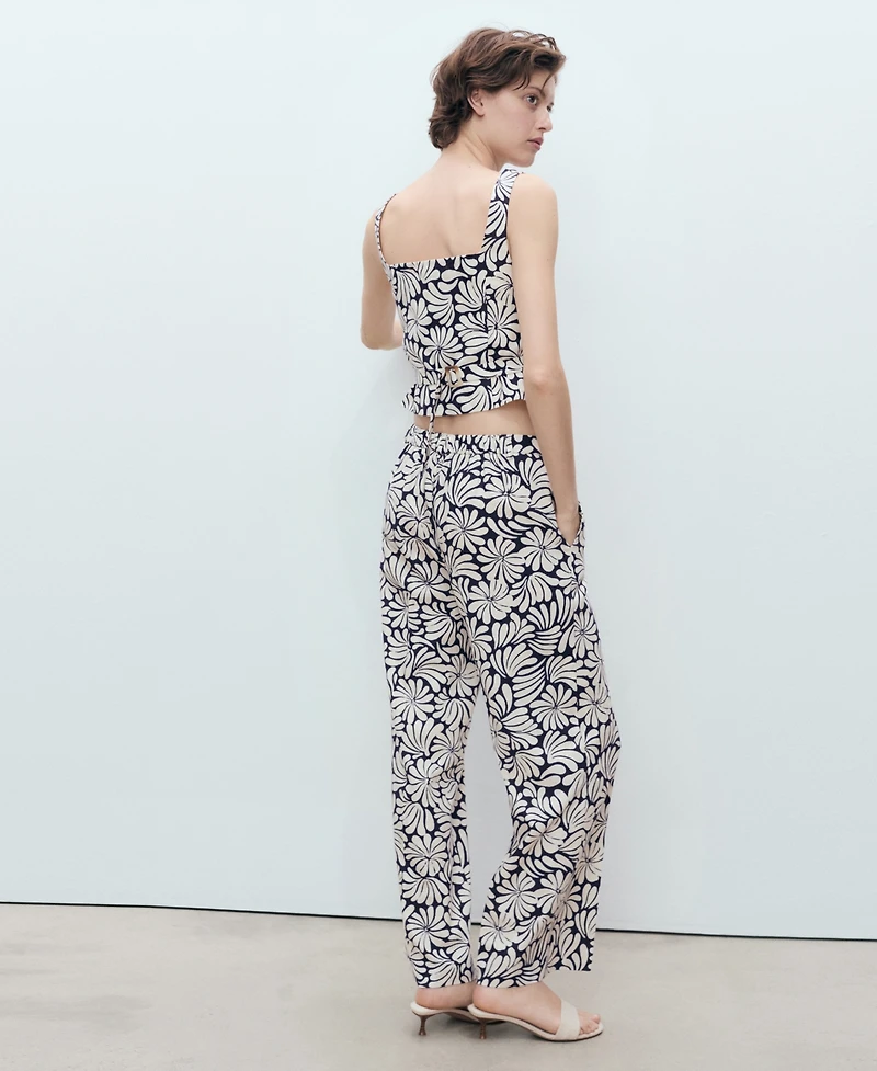 Mango Women's Floral Linen Pants