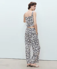 Mango Women's Floral Linen Pants