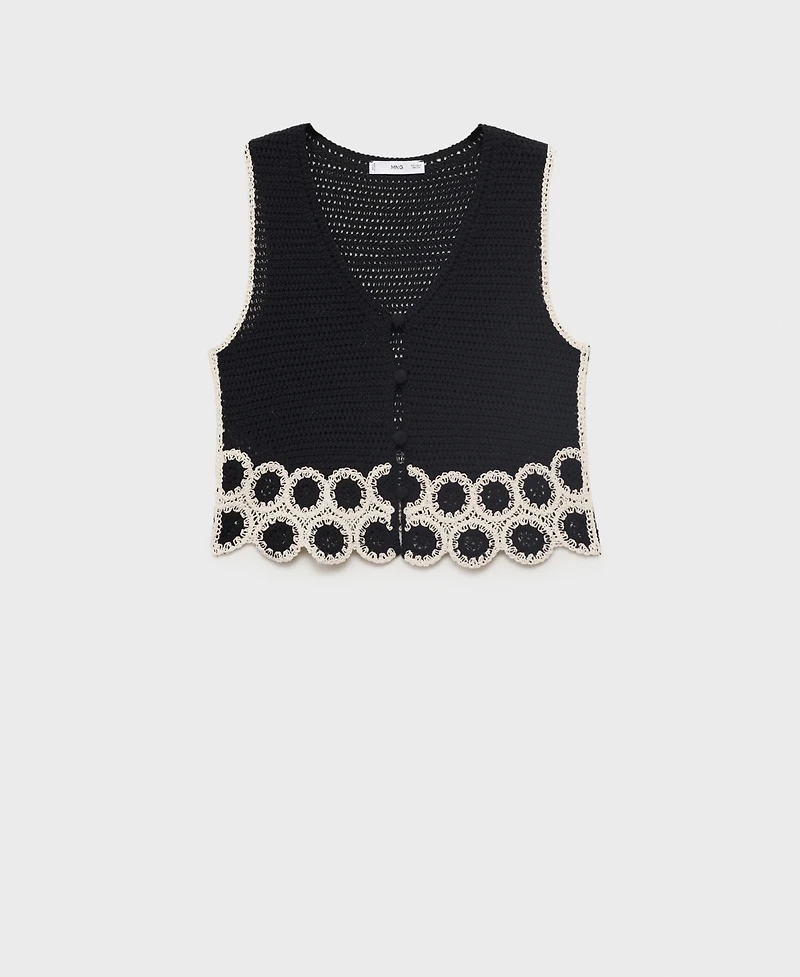 Mango Women's Circular Print Crochet Sweater Vest
