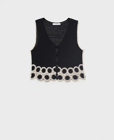Mango Women's Circular Print Crochet Sweater Vest