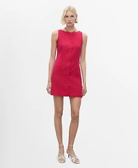 Mango Women's Short Button-Down Linen-Blend Dress