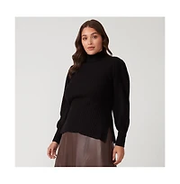 Estelle Rae Black high Neck Fitted Ribbed Sweater
