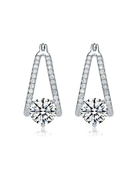 Sterling Silver with Cubic Zirconia Solitaire Double Trapeze Inside-Out Oblong Hoop Earrings