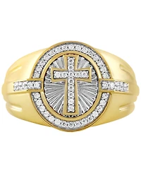 Men's Diamond Sunray Cross Ring (1/3 ct. t.w.) in Gold-Plated Sterling Silver