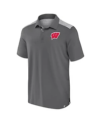 Fanatics Men's Gray Wisconsin Badgers Iconic Brushed Blocked Polo Shirt