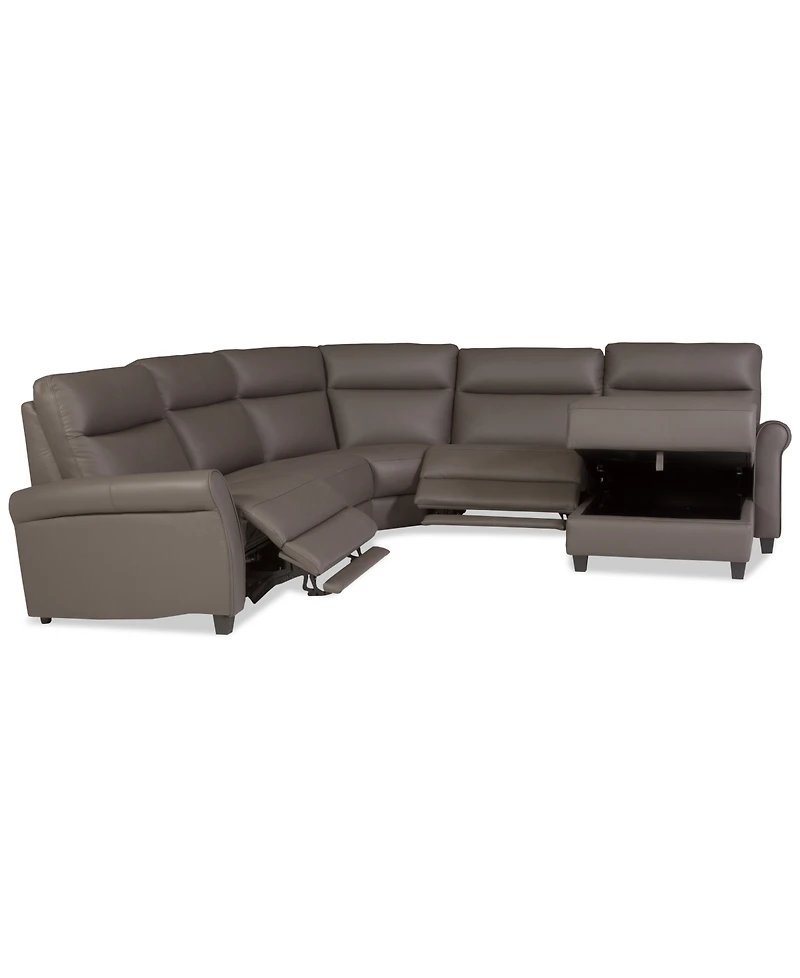 Thandler 5-Pc. Leather Chaise Sectional with 2 Power Recliners, Exclusively at Macy's