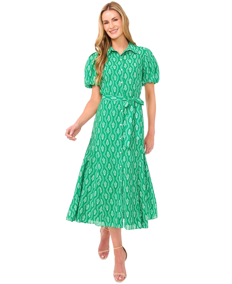 CeCe Women's Flowy Tie Waist Midi Shirt Dress