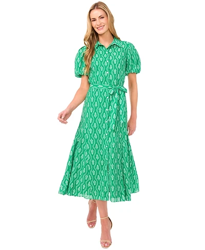 CeCe Women's Flowy Tie Waist Midi Shirt Dress