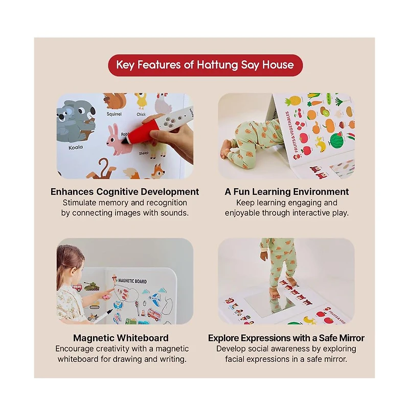 Hattung SayHouse Interactive Educational Foldable Board for Kids with Talking Pen, Magnetic Board, Whiteboard & Mirror