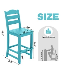 30 Inches Counter Height Hdpe Bar Stool with Backrest and Footrest-Turquoise