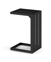 C-Shaped End Table Convertible Coffee Table with Adjustable Foot Pads-Black