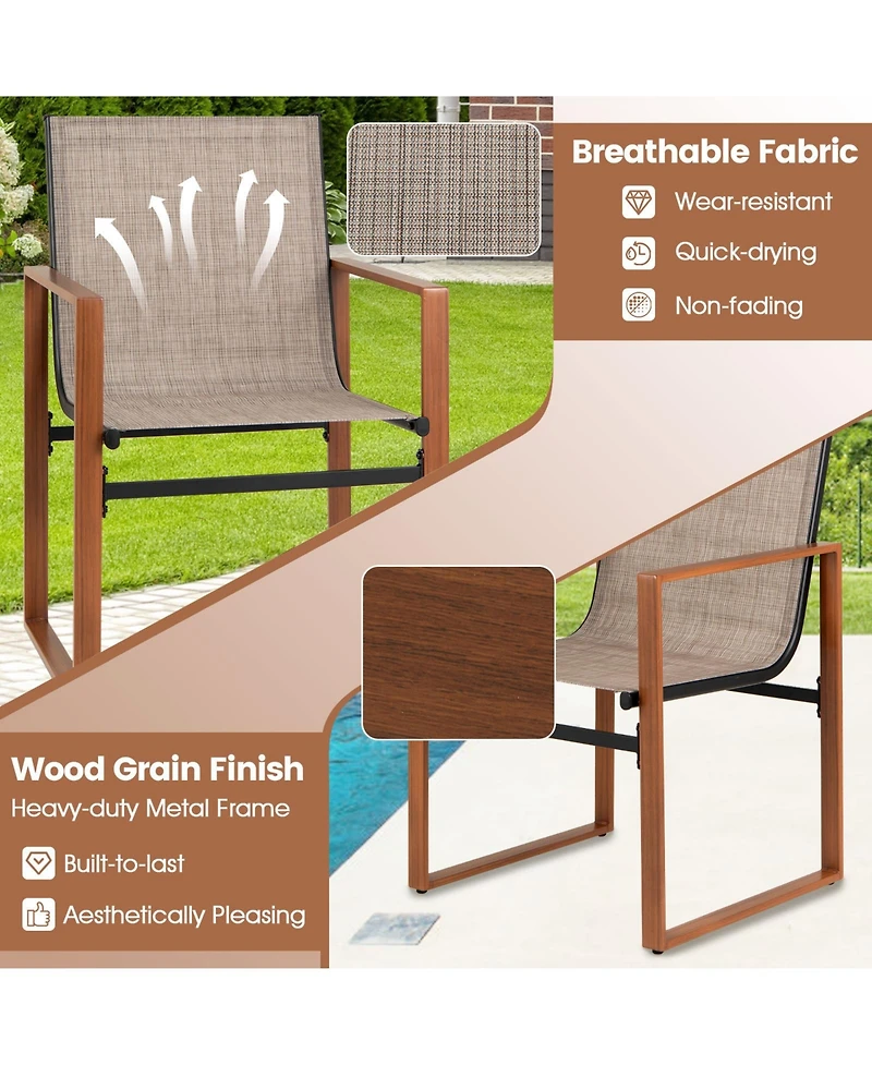 Outdoor Dining Chairs with Breathable Seat and Backrest Set of 2-Brown