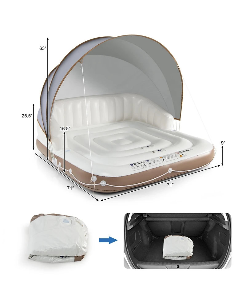Gymax Floating Canopy Island Inflatable Pool Float Lounge Raft w/ Retractable Canopy