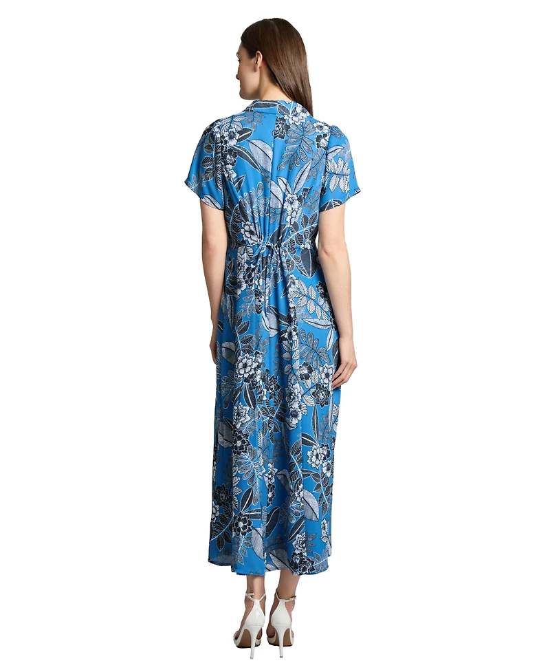 Jones New York Petite Short Sleeve Maxi Shirt Dress