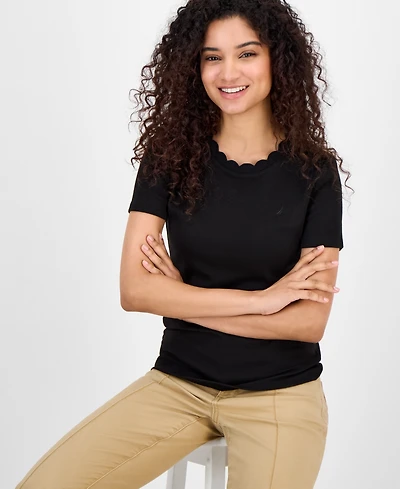 Nautica Jeans Women's Cotton Scalloped-Neck T-Shirt, Online Only