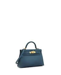 Pre-Owned Hermes Kelly Handbag Blue Epsom with Gold Hardware