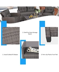 Gymax 4PC Rattan Patio Conversation Set Cushioned Outdoor Furniture Set