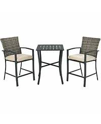 Gymax 3PCS Patio Metal Bar Set Outdoor Conversation Furniture Set w/ Cushions
