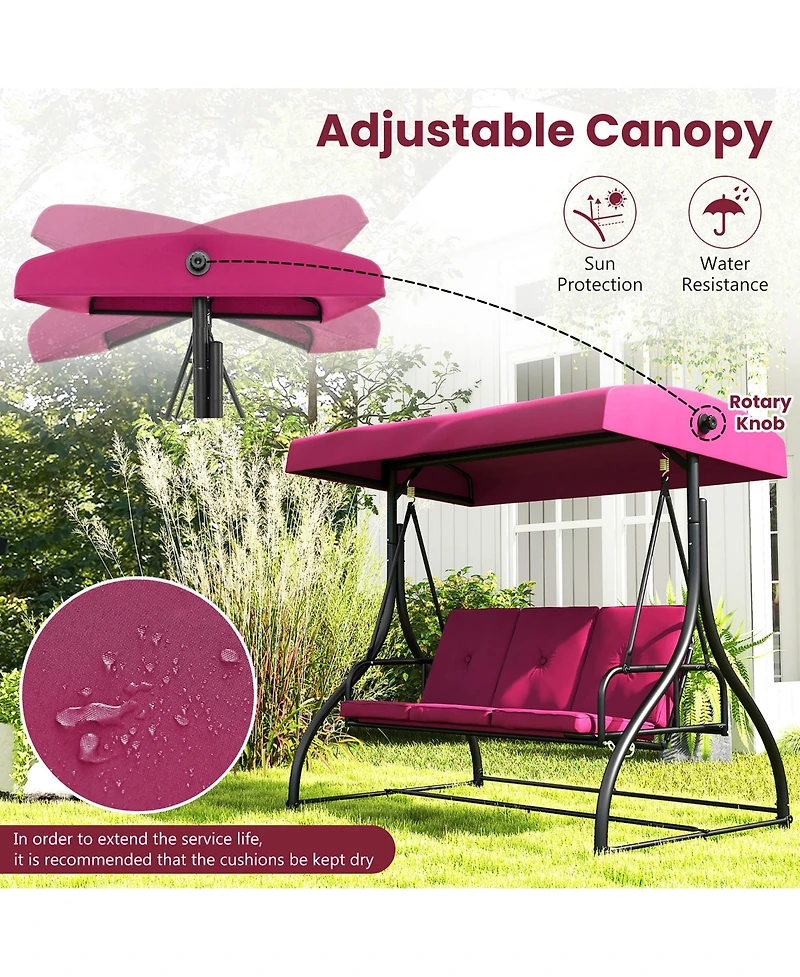Gymax Converting Patio Swing Chair Porch Swing Bed w/Adjustable Canopy & Thickened Cushion