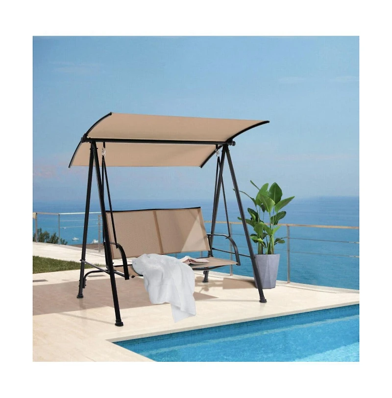 2-Seat Outdoor Canopy Swing with Comfortable Fabric Seat and Heavy-duty Metal Frame