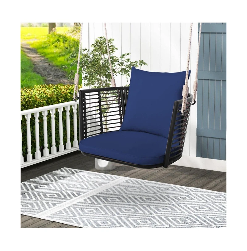 Porch Swing Patio Hanging Rattan Chair with Zippered Cushions and Rope
