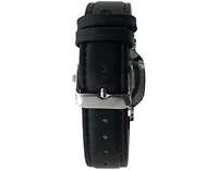 Peugeot Men's 40mm Black Dial Silver Super Slim Case Leather Strap Watch