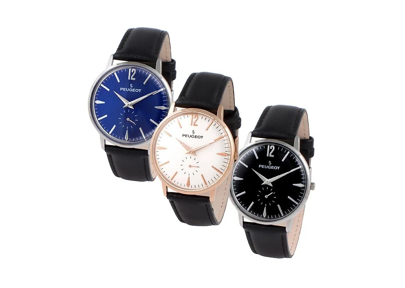 Peugeot Men's 40mm Blue Dial Vintage Remote Sweep Leather Strap Watch